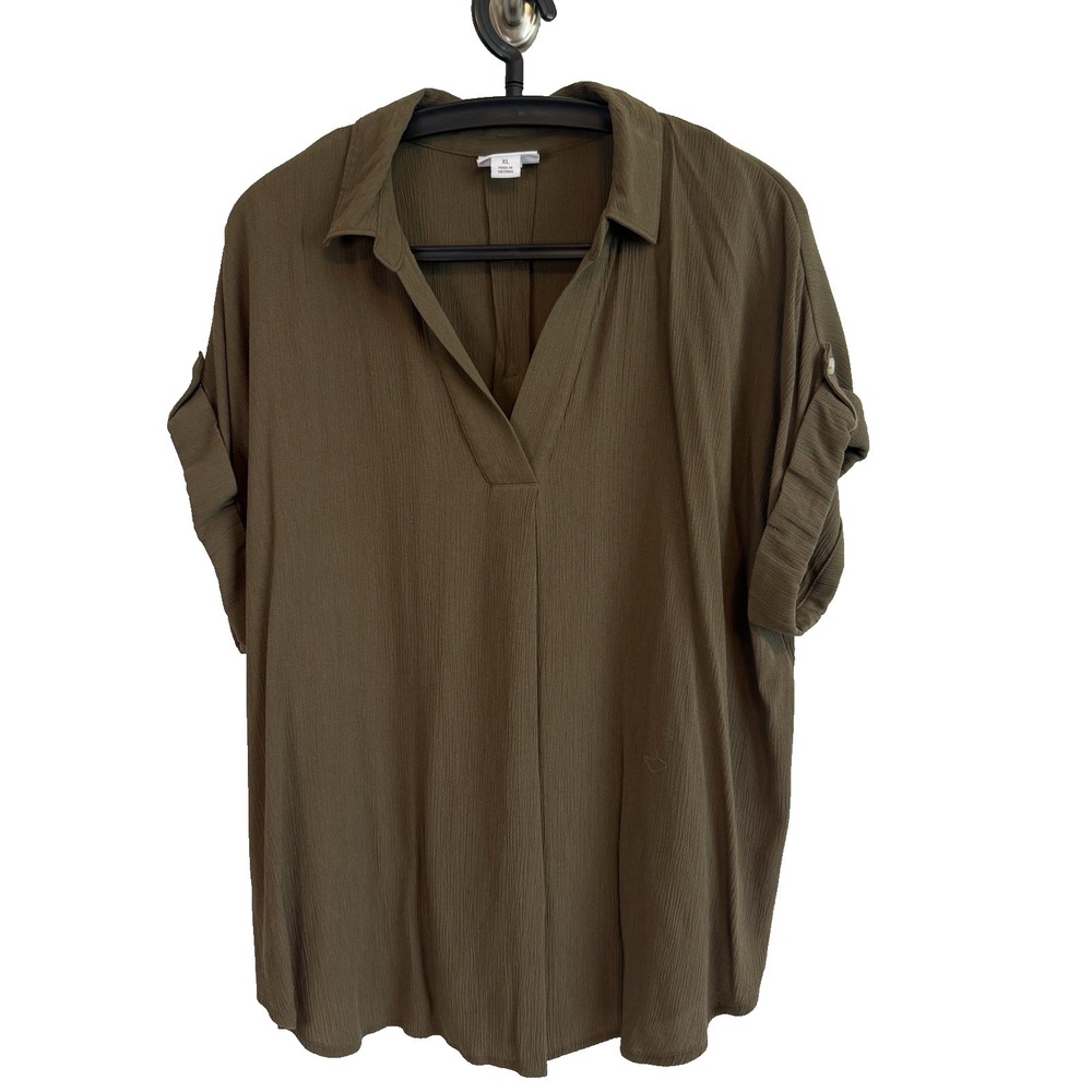 Liz Claiborne Short Cuffed Sleeve Top XL Soft Crinkle Oversized Casual Office
